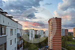 Cityscape view from the high on  Mikroraion V street - district of Troitsk city i