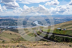 Cityscape view of Lewiston Idaho, as seen from Lewiston Hill Overlook on a summer day