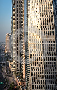 Cityscape view of luxury Dubai marina buildings