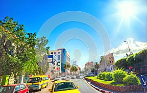 Cityscape with view of main road in city centre Nabeul. Tunisia, North Africa