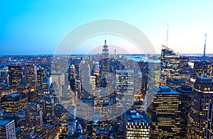 Cityscape view of Manhattan with Empire State Building at night