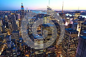 Cityscape view of Manhattan with Empire State Building at night