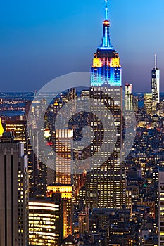 Cityscape view of Manhattan with Empire State Building at night