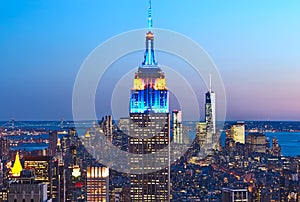 Cityscape view of Manhattan with Empire State Building at night