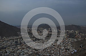 Cityscape view of Mecca city from Mount Nour - Jabal Nur. Morning time in Mecca.