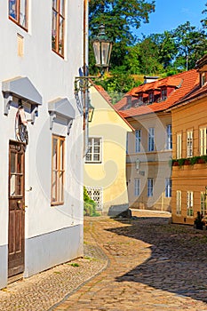 Cityscape - view of the narrow streets of the Novy Svet ancient quarter in the Hradcany historical district, Prague