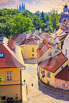 Cityscape - view of the narrow streets of the Novy Svet ancient quarter in the Hradcany historical district, Prague