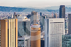 Cityscape view of Osaka from Floating Garden Observatory of Umeda Sky Building