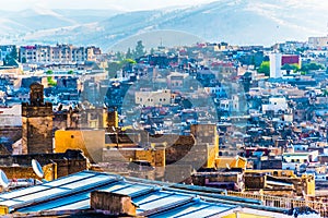 Cityscape View over the rooftops of largest medina in Fes, Morocco, Africa