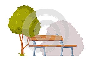 Cityscape View with Park Bench and Tree Vector Illustration