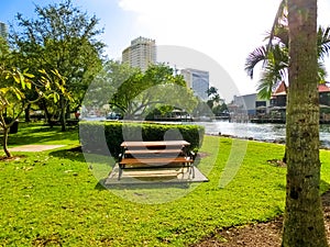 Cityscape view of the popular Las Olas Riverwalk downtown district photo