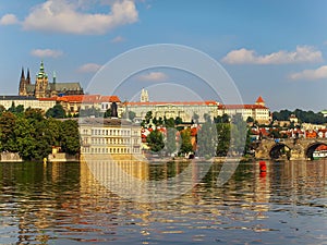 Cityscape with the Vltava River, The Prague Castle and The Saint Vitus Cathedral in Prague, Czech Republic