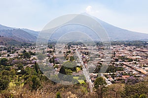Cityscape with Volcano and Architectural Landmark in Antigua