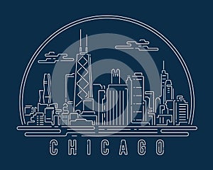 Cityscape with white abstract line corner curve modern style on dark blue background, building skyline city vector illustration