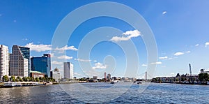 Cityscape and Willemsbrug, sunny day. Rotterdam, Netherlands