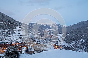 Cityscape in winter of Ransol, El Tarter and Soldeu in Andorra.