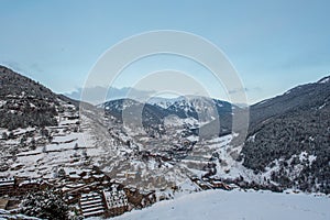 Cityscape in winter of Ransol, El Tarter and Soldeu in Andorra.