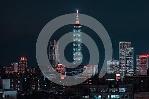 Cityscape of Xiangshan Trail during the nighttime in Taipei, Taiwan