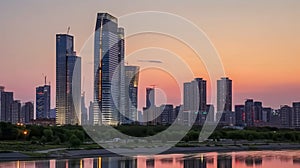 Cityscape of Yeouido skyscrapers in the business financial district taken