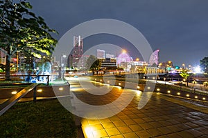 Cityscape of Yokohama city at night