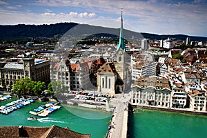 Cityscape Zurich old town with Fraumunster Church, Switzerland