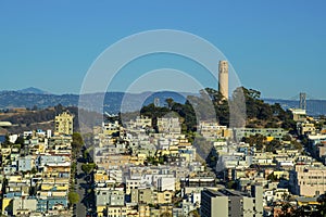 Cityscpae in the historic districts of downtown san francisco california with rows or houses and homes in neighborhood photo