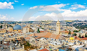 Cityspace of Jerusalem with churches of the redeemer and holy sepulchre, Israel