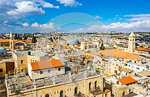 Cityspace of Jerusalem with churches of the redeemer and holy sepulchre, Israel