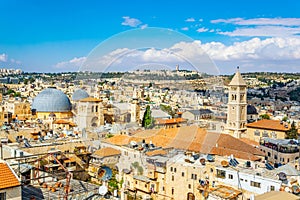 Cityspace of Jerusalem with churches of the redeemer and holy sepulchre, Israel