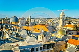Cityspace of Jerusalem with churches of the redeemer and holy sepulchre, Israel