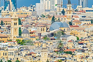 Cityspace of Jerusalem with churches of the redeemer and holy sepulchre, Israel