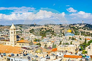 Cityspace of Jerusalem with dome of the rock and church of the redeemer, Israel