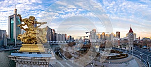 Cityspace of Tianjin with its beautiful skyscrapers during the sunset in China