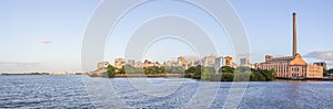 Cityview with Gasometro and Guaiba Lake at sunset, Porto Alegre