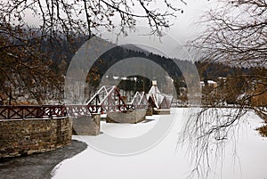 Ciucas lake in winter. Baile Tusnad, Romania. photo