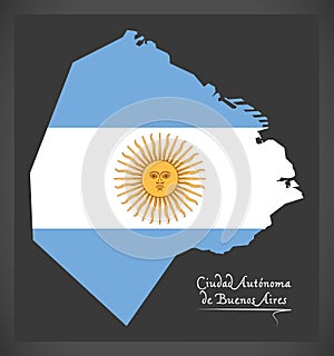 Ciudad Autonoma de Buenos Aires map of Argentina with Argentinian national flag illustration photo