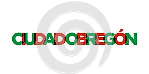 Ciudad Obregon in the Mexico emblem. The design features a geometric style, vector illustration with bold typography in a modern photo