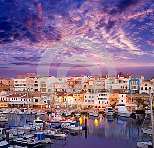 Ciutadella Menorca marina Port sunset with boats