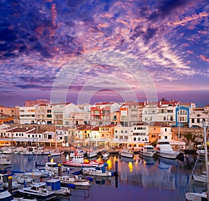 Ciutadella Menorca marina Port sunset with boats photo