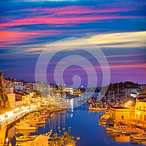 Ciutadella Menorca marina Port sunset town hall and cathedral photo