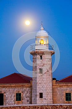 Ciutadella Menorca Punta Nati lighthouse moon shine photo