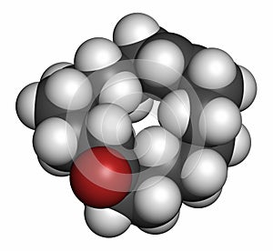 Civetone civet cat pheromone molecule, 3D rendering. Used in perfume. Atoms are represented as spheres with conventional color photo