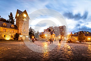 Civic Centre and main square in downtown Bariloche City at sunset - San Carlos de Bariloche, Argentina