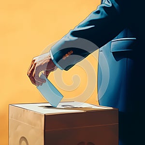 Civic duty male hand casts ballot into election box