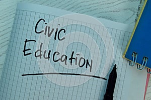 Civic Education write on a book isolated on office desk