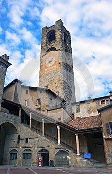 The civic tower also known as the Campanone in Bergamo Alta, Italy.