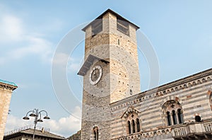 The civic tower with clock of the cathedral d`uomo in Como, Italy photo