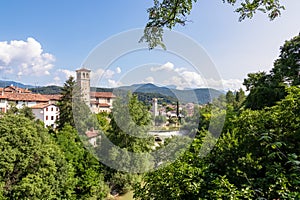 Cividale - Scenic view from bridge Ponte del Diavolo on Church of San Pietro and San Biagio