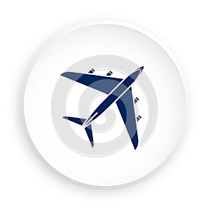 Civil aircraft icon in neomorphism style for mobile app. Button for mobile application or web. Vector on white background