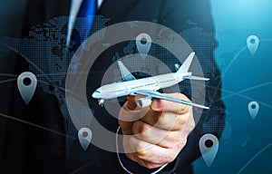 Civil aviation and commercial airlines. Travel and business trips. Transport system and infrastructure. Air communication. Flights